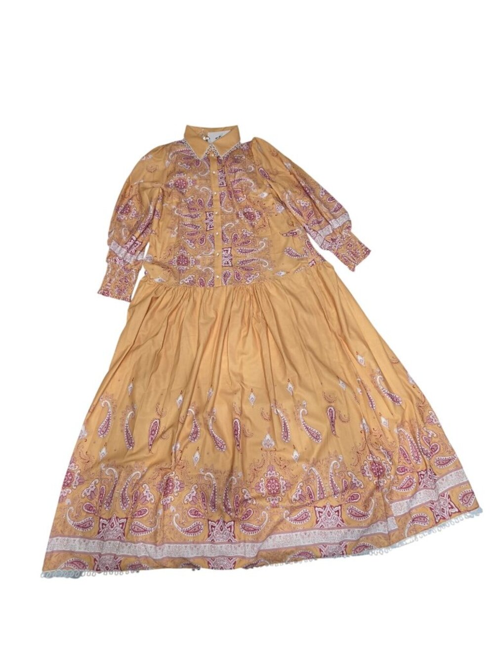 Anewsta Retro 70s Gold Paisley Drop Waist Maxi Dress XL